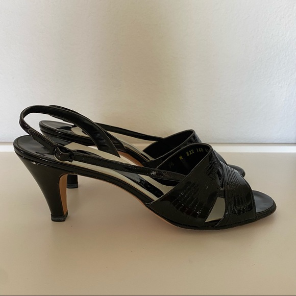 Impo Vintage Black Patent Leather Open Toe Heels Size 8M EXCELLENT CONDITION - Picture 5 of 12